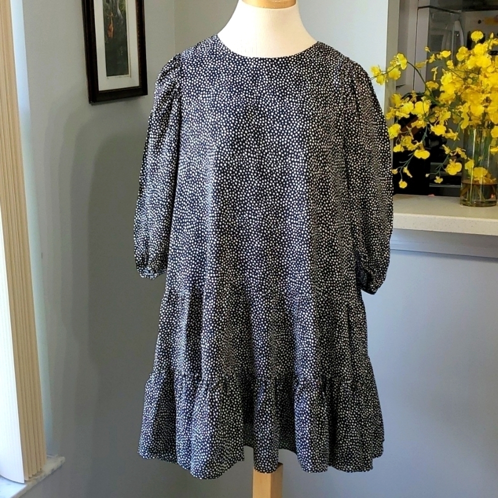 ZARA, boho hippie, lagen look tier ruffed dress. 3/4 balloon sleeves. Si…